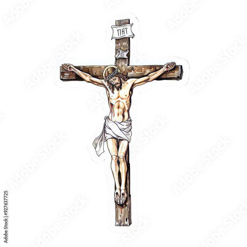 Hand-Drawn Watercolor Illustration of Jesus on the Cross.