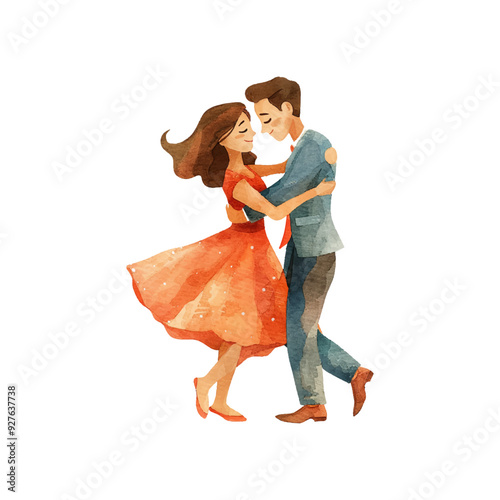 couple salsa ballet vector illustration in watercolor style