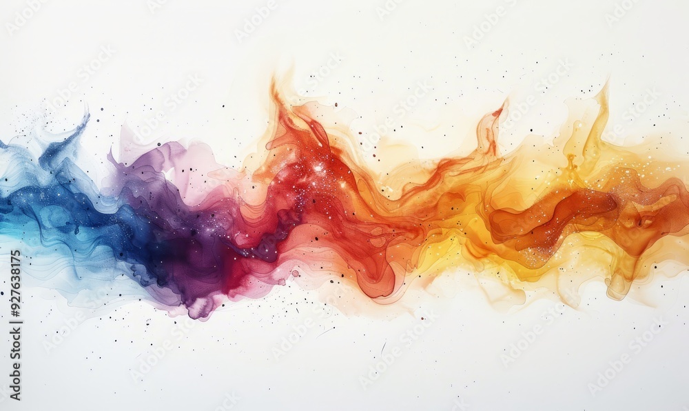 Abstract cosmic scene in watercolor on a white backdrop. Abstract cosmic scene in watercolor on a white backdrop.