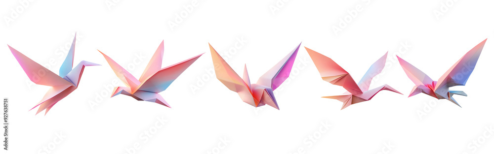 Naklejka premium Set of Delicate Origami Paper Artwork against Transparent Background