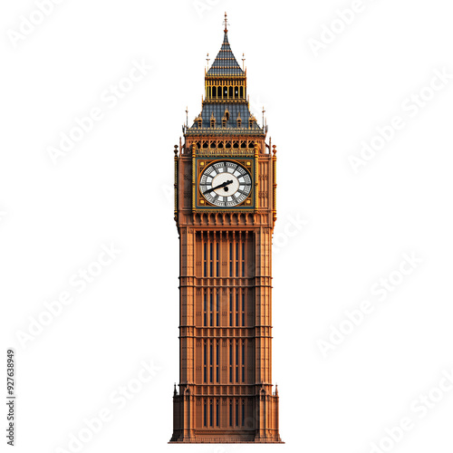 Big Ben clock tower in London, England. Isolated on transparent background, PNG