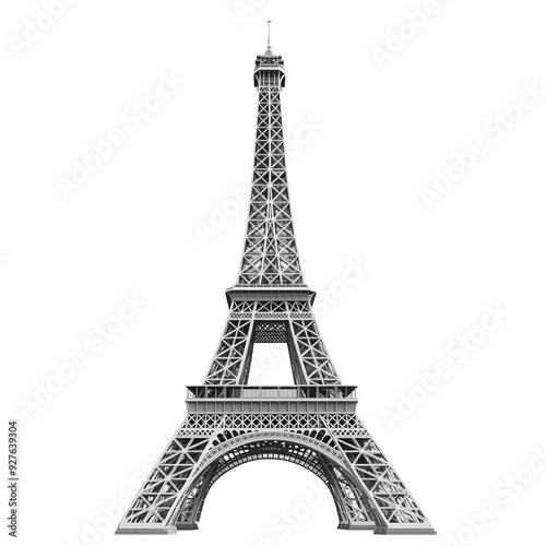 Eiffel Tower in Paris, Europe. Isolated on transparent background, PNG.
