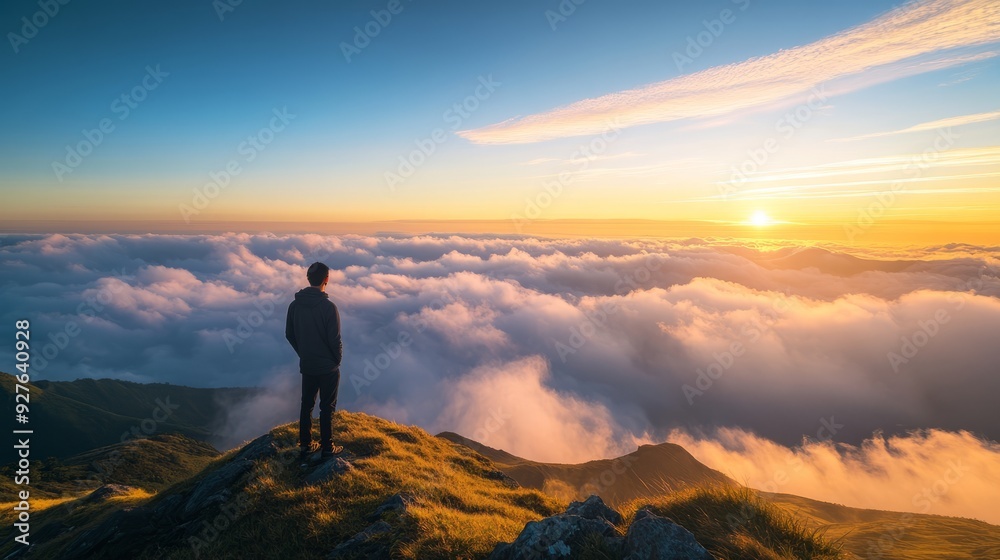 Fototapeta premium Start again, like the sunrise, the dawn of the sky. At this moment, we should take a new attitude to meet the challenges and opportunities of life!