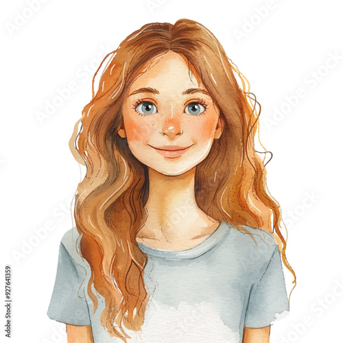 happy woman vector illustration in watercolor style