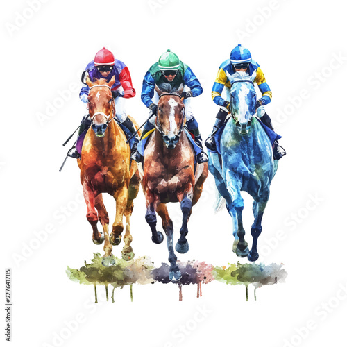 horse racing vector illustration in watercolor style