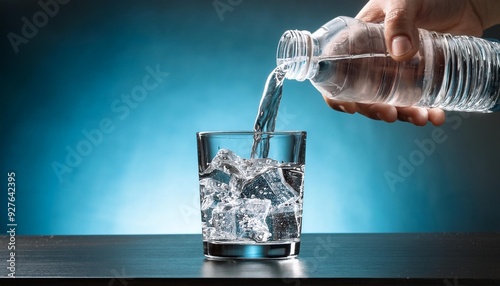 Pouring Water with Ice Cubes