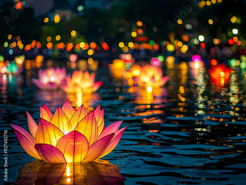 Loy Krathong festival, People buy flowers and candle to light and float on water to celebrate the Loy Krathong festival in Thailand photo