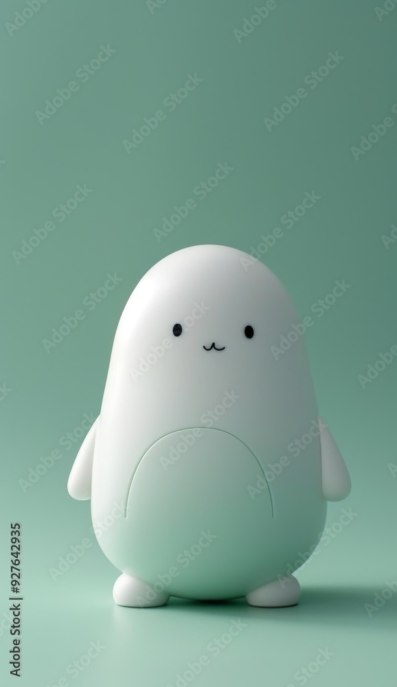 Cute cartoon white chubby little figure with a happy face on a green background Cute cartoon white chubby little figure with a happy face on a green background