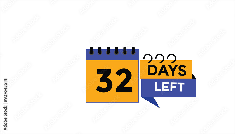 32 days left Countdown number banner templates. time icon. Vector Illustration
32 days left Countdown number banner templates. time icon. Vector Illustration