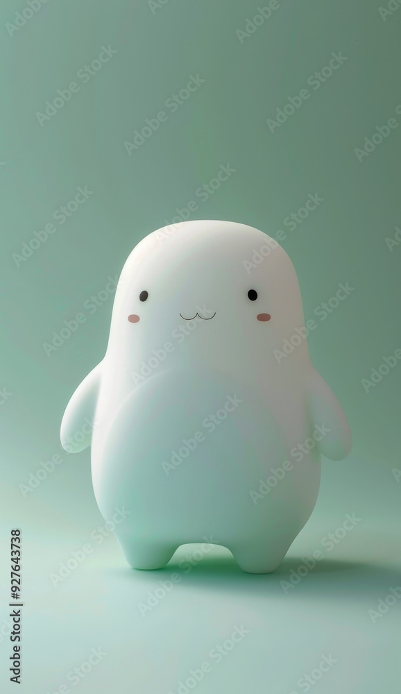 Adorable white cartoon character with a cute smile on a mint green background Adorable white cartoon character with a cute smile on a mint green background
