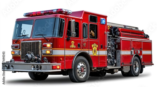 Red fire truck with emergency equipment 