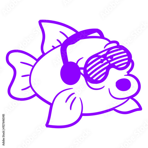 Funny Music Swimming Fish Pet DJ Cheeky Grimace Face Underwater Sea Animal Headphone Sunglasses Party Night Dancing Clubber Raver Comic Humor Cartoon Cool Fun Sound Disco Club Festival Concert Lover