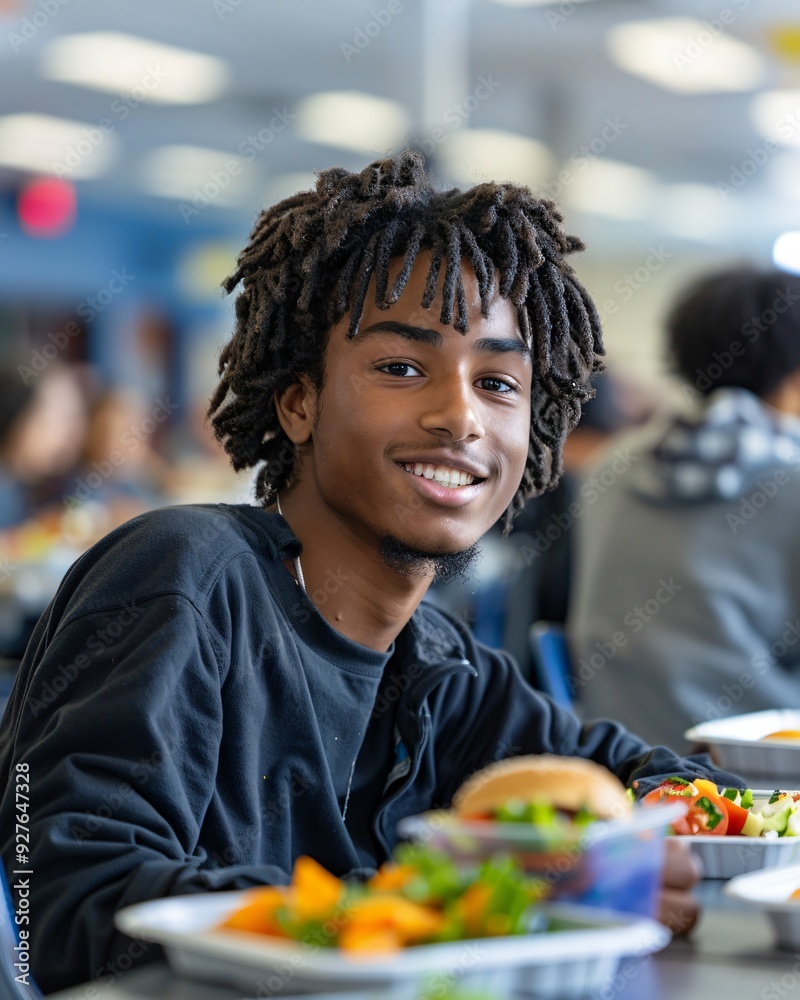 black male student in school canteen black male student in school canteen