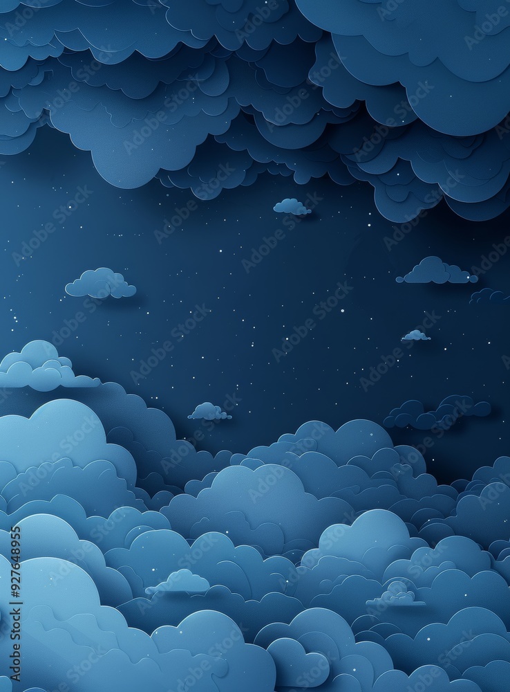 Dark blue background with layered clouds in an artistic, serene night sky scene Dark blue background with layered clouds in an artistic, serene night sky scene