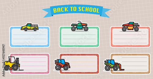 Vehicles Notebook Label, School Book Label. Cutting Sticker for Notes.