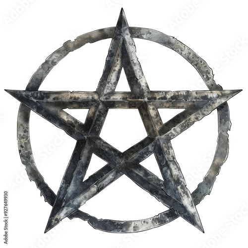 Intricate Metallic Pentagram Symbol Encircled by a Circle.