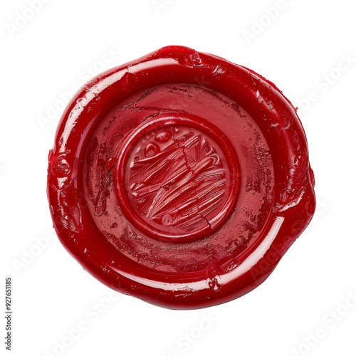 Close-Up of a Vibrant Red Wax Seal with Intricate Design.