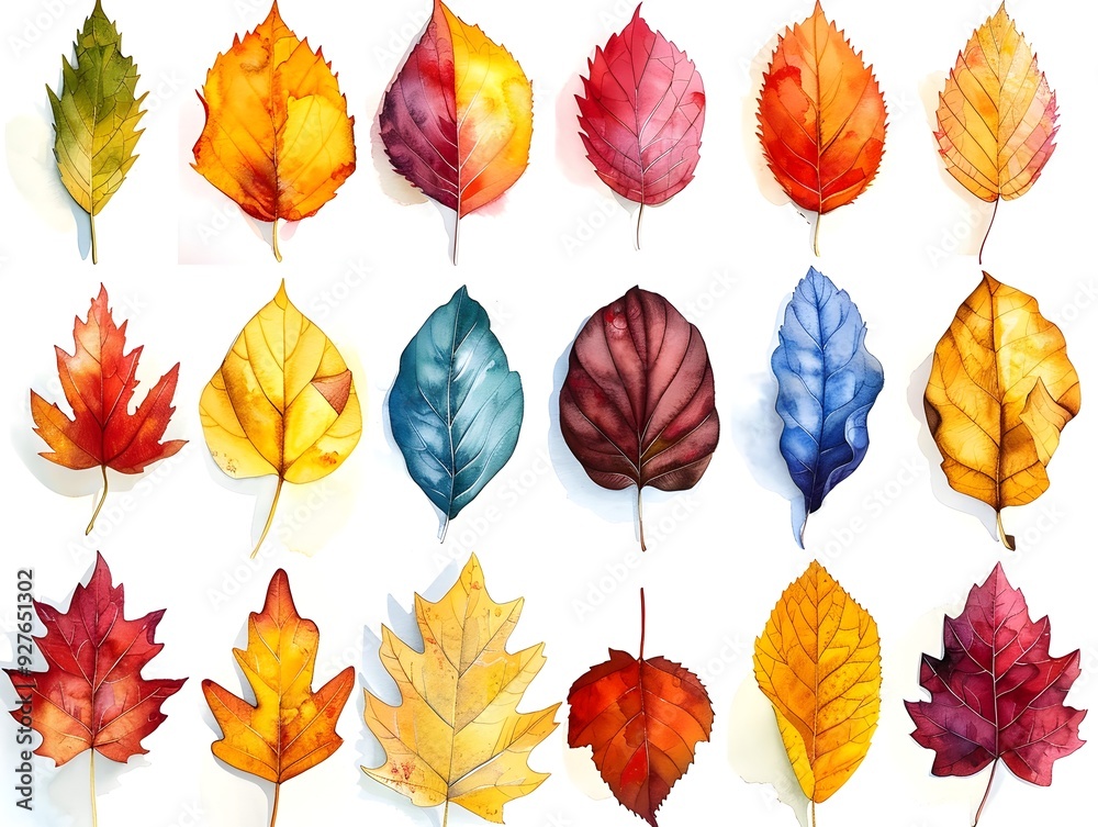 Obraz premium Watercolor Autumn Leaf Collection on White Background