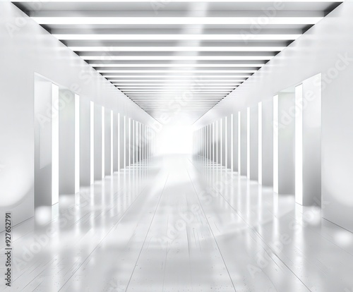 Bright hallway with glowing lights in a modern white room