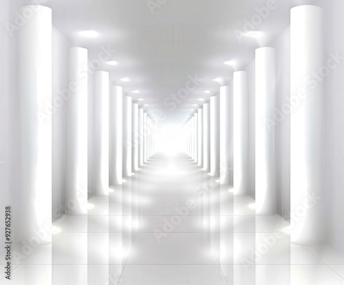 Bright corridor with glowing lights in a modern white room photo