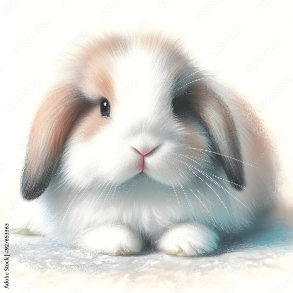 흰 배경, 롭이어, 파스텔화 (White background, lop bunny, pastel painting) 흰 배경, 롭이어, 파스텔화 (White background, lop bunny, pastel painting)