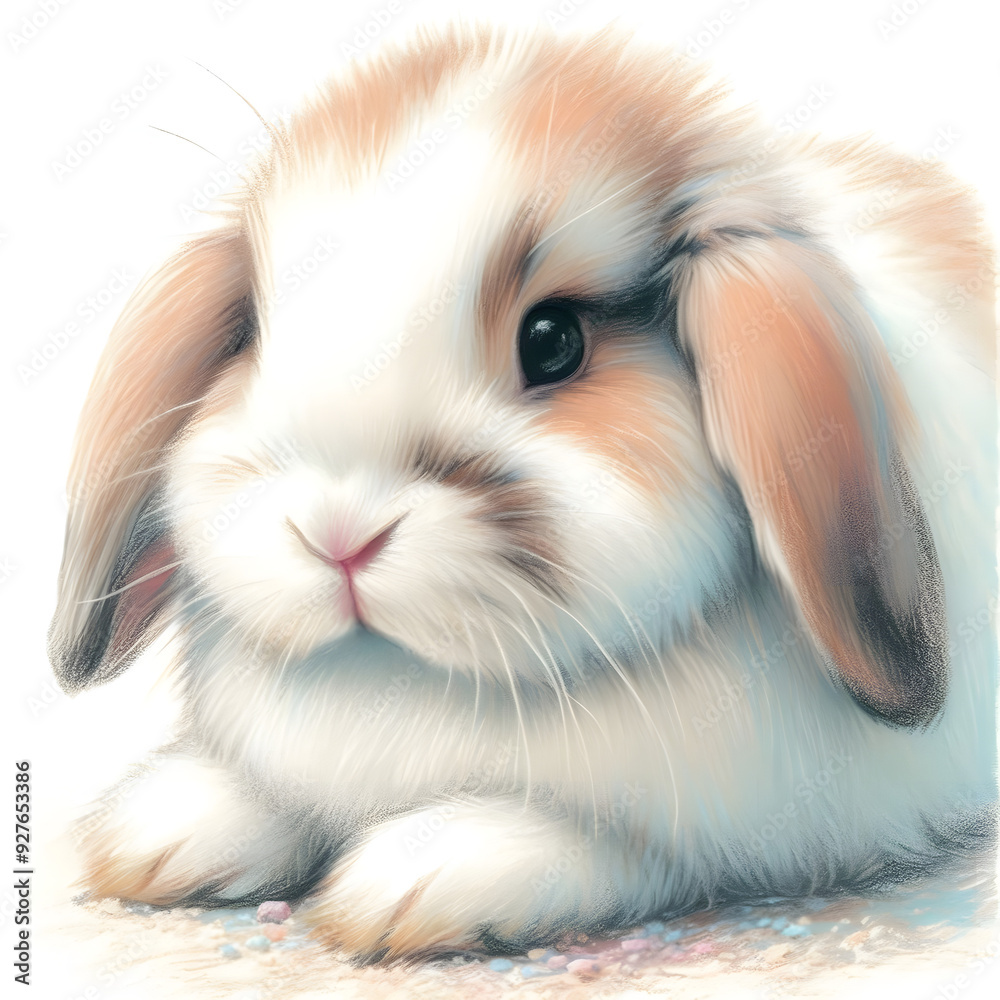 흰 배경, 롭이어, 파스텔화 (White background, lop bunny, pastel painting) 흰 배경, 롭이어, 파스텔화 (White background, lop bunny, pastel painting)