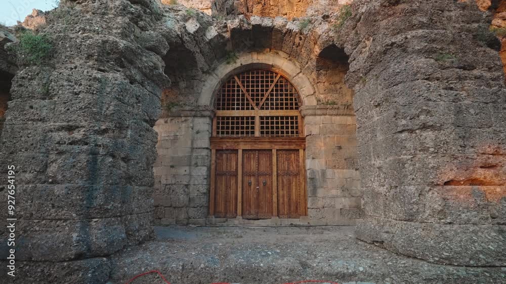 Entrance to the ancient theatre in Side, Turkey. Entrance to the ancient theatre in Side, Turkey.