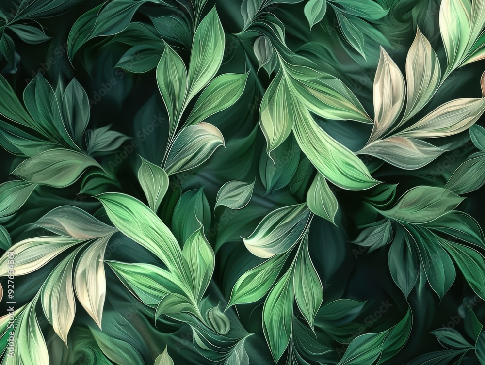 Fractal leaves forming an intricate pattern in a lush green backdrop Fractal leaves forming an intricate pattern in a lush green backdrop