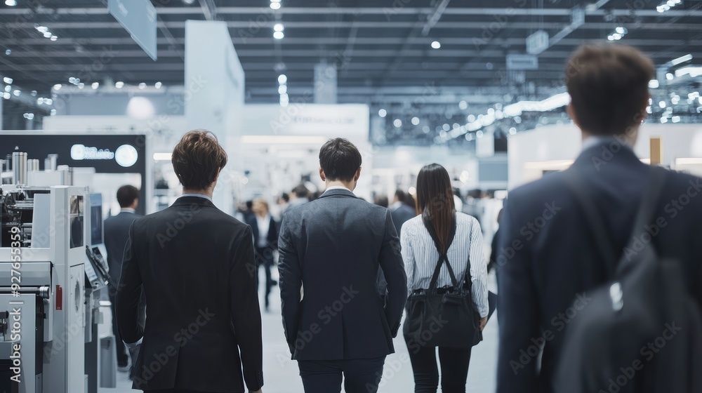 Vibrant crowd at a business expo, with blurred movement and copy space emphasizing the dynamic environment. Vibrant crowd at a business expo, with blurred movement and copy space emphasizing the dynamic environment.