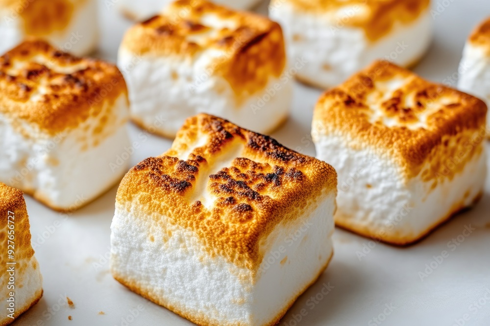 Close-Up of Deliciously Crispy Marshmallows with Gooey Interiors Close-Up of Deliciously Crispy Marshmallows with Gooey Interiors