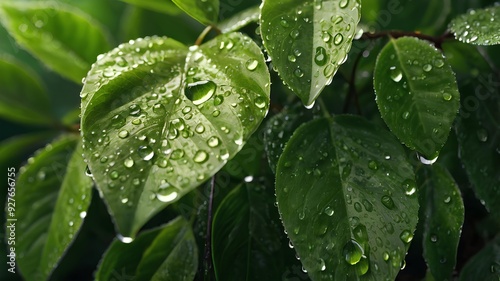water drops on green leaf, dew drops on plants