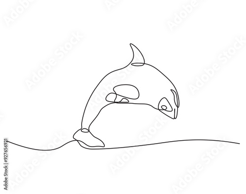 Continuous line drawing of orca whale. Single line drawing of whale killer fish. Marine animal concept continuous line. Editable outline.