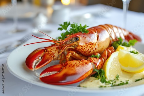 Vivid Lobster with Detailed Antennae at Seafood Counter