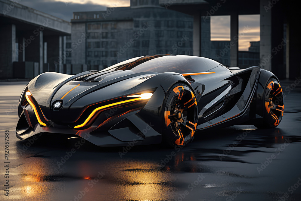 generated illustration electric vehicle sports car driving on road, Green energy and transportation concept. generated illustration electric vehicle sports car driving on road, Green energy and transportation concept.