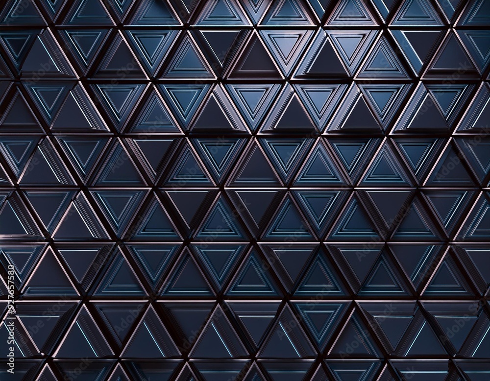 Futuristic, High Tech, dark background, with a triangular block structure. Wall texture with a 3D triangle tile pattern. 3D render Futuristic, High Tech, dark background, with a triangular block structure. Wall texture with a 3D triangle tile pattern. 3D render