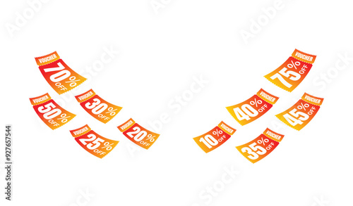 Flying gradient voucher with white background, vouchers, exchange. Discount, profitable purchases, Offers, Special premium price offers sale coupon, gradient vouchers. Vouchers vector illustration.