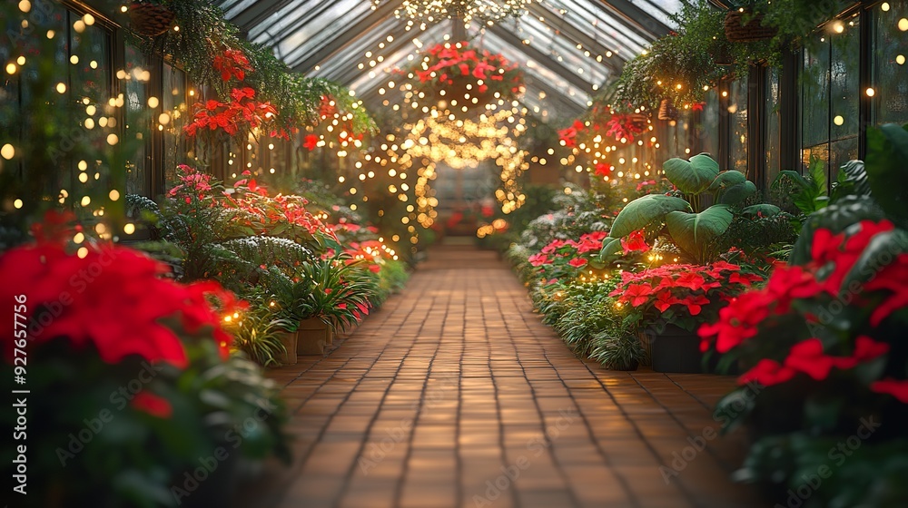 A festive botanical garden with holiday lights illuminating winter plants A festive botanical garden with holiday lights illuminating winter plants