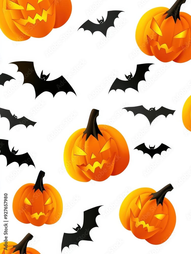 Halloween pattern featuring pumpkins and bats in vibrant colors Halloween pattern featuring pumpkins and bats in vibrant colors