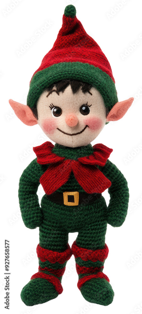 Cheerful elf doll in festive attire, cut out - stock png. Cheerful elf doll in festive attire, cut out - stock png.