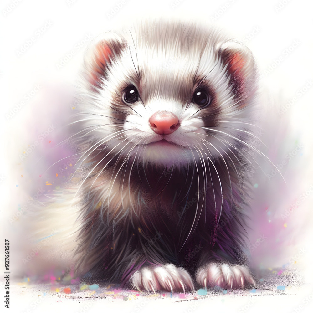 Fototapeta premium 흰 배경, 페럿, 파스텔화 (white background, ferret, pastel painting)
