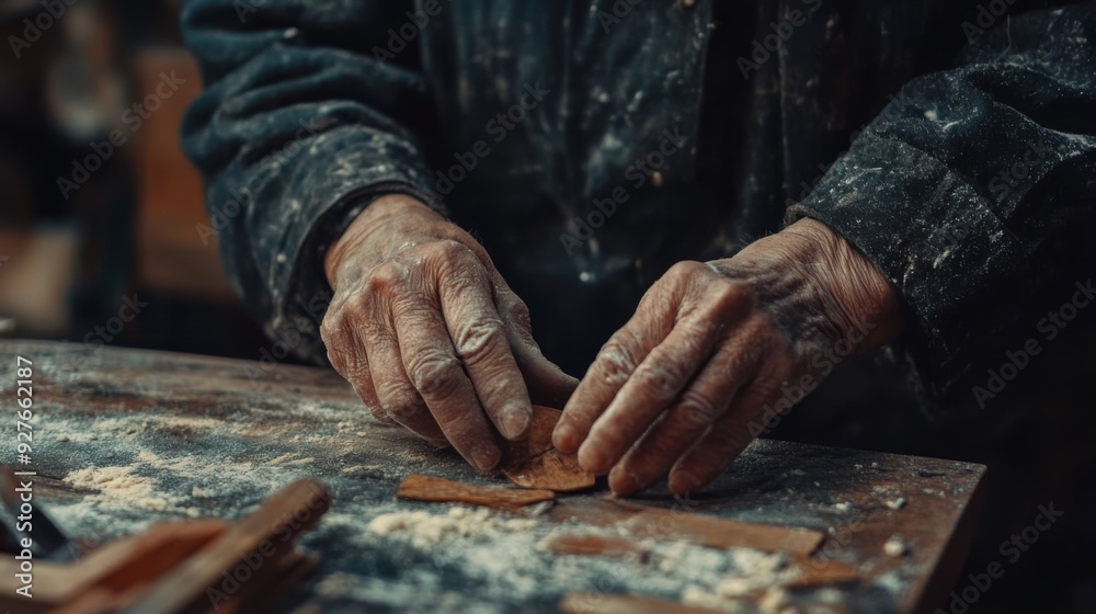 Skilled carpenter working with wood in workshop Skilled carpenter working with wood in workshop