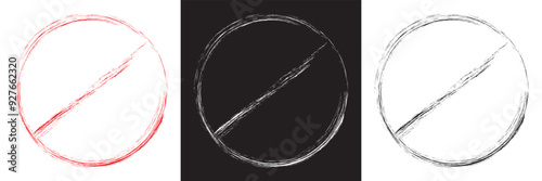 Forbidden sign in red white and black ink stamp. Forbidden empty template crosser out prohibit caution circle. Vector illustration . EPS 10