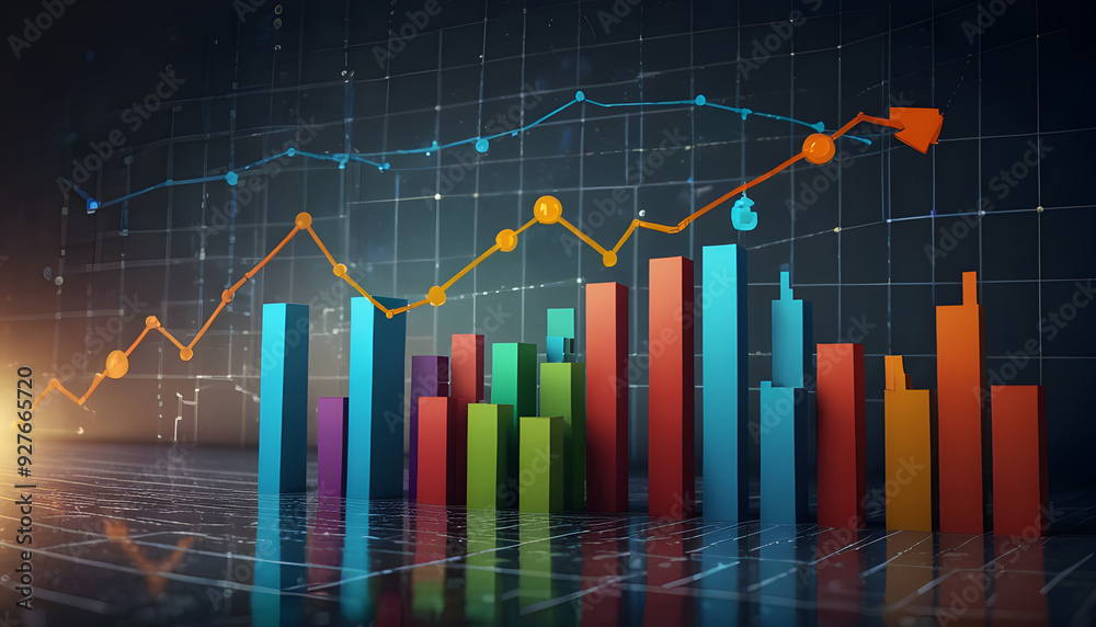 Financial Stock Market Glowing Business graph 3d rendering background. Generative AI Financial Stock Market Glowing Business graph 3d rendering background. Generative AI