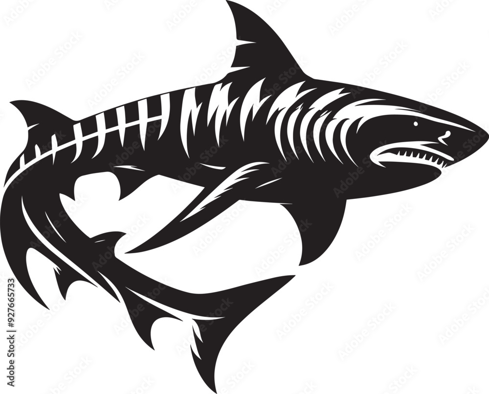 Fototapeta premium Big Shark Silhouette isolated on white background Minimalist shark vector shape