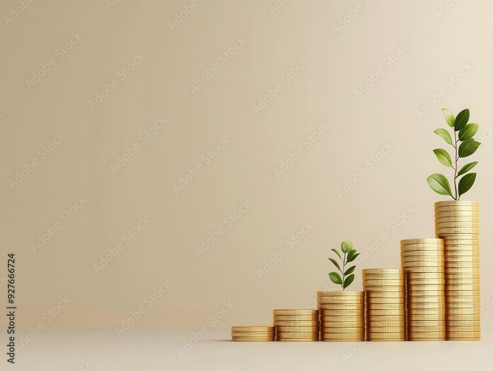 Financial growth, rising prosperity, economic trends, 3D illustration Financial growth, rising prosperity, economic trends, 3D illustration
