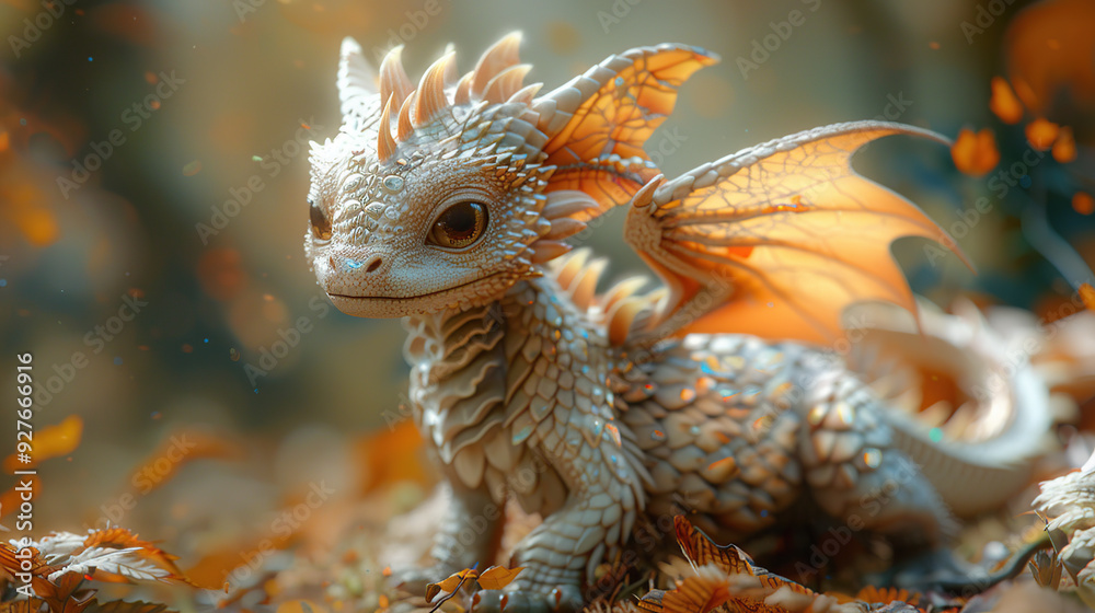 A Cute Baby Dragon in a Fantasy Forest A Cute Baby Dragon in a Fantasy Forest