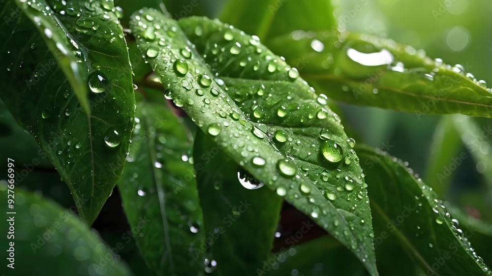 water drops on a leaf, dew on plants