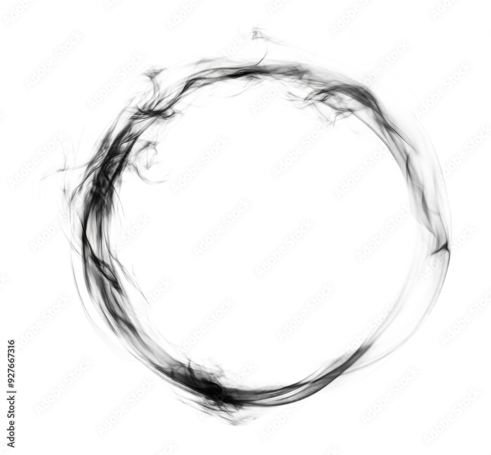 Fototapeta premium Black smoke circle on white background, cut out - stock png.