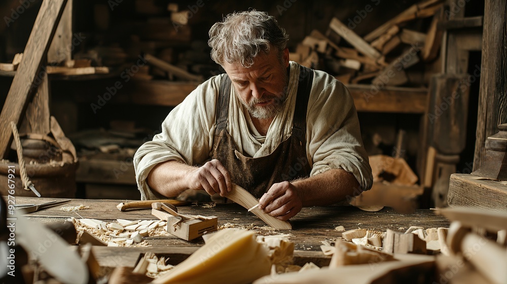 The carpenters are using spokeshave to decorate the woodwork. The carpenters are using spokeshave to decorate the woodwork.