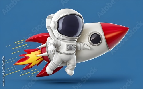 Cartoon Vector Icon of an Astronaut Flying with a Rocket. Isolated Premium Vector Concept Space Technology Icon.  photo